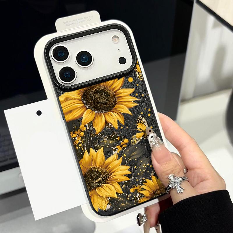Чехол для телефона из ТПУ с текстурой кожи для iPhone 17 17e 16e 16 15 Pro Max 14 13 Pro Max 11, с рисунком подсолнуха, мягкая силиконовая задняя крышка