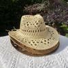 Foldable Unisex Cowboy Hat Straw Roll Up Jazz Hat Casual Beach Sun Hat