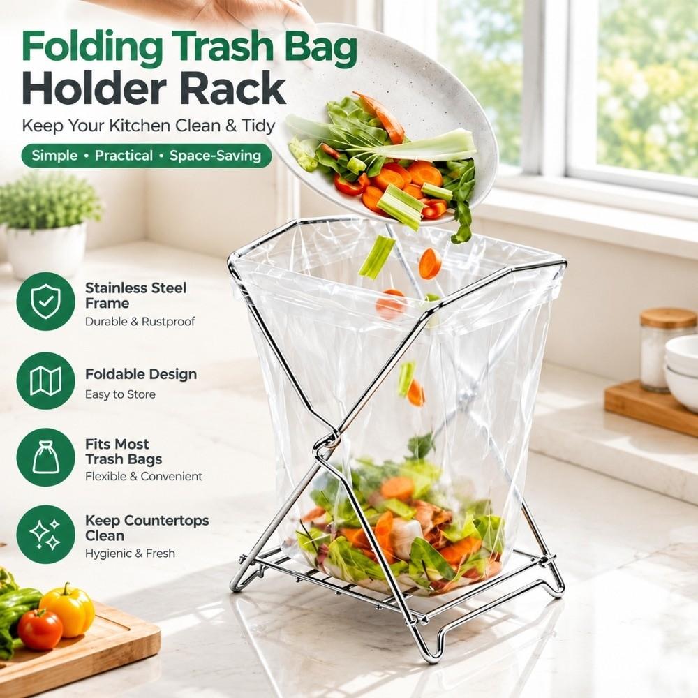 Stainless Steel Garbage Bag Holder Trash Bag Holder for Kitchen Counter Office Desktop