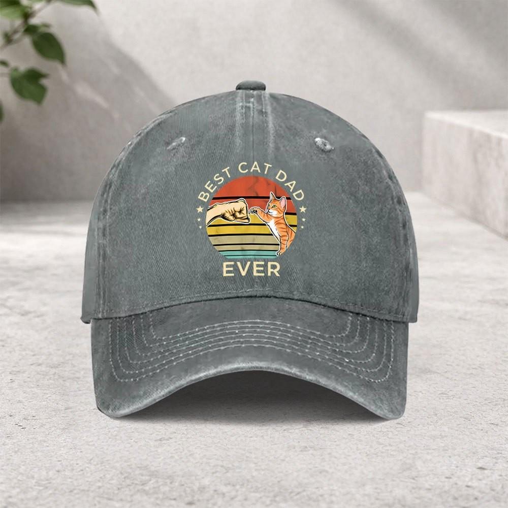 Best Cat Dad Ever Baseball Cap Vintage Washed Cotton Adjustable Snapback Hat for Unisex