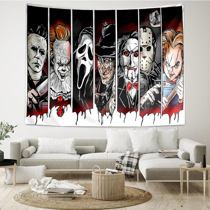 Halloween-horror Print Tapestry, Backdrop, Easy Setup, Ideal for Bedroom, Office & Living Room, with Aesthetic Wall Hanging Decor.