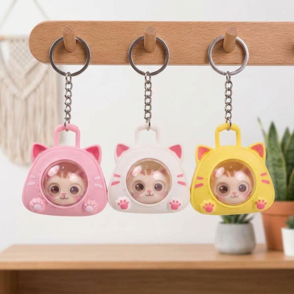 Cartoon Eye Changing Cat Bag Keychain Funny Capsule Cat Key Chain Cat Kitten Toy Office Desktop