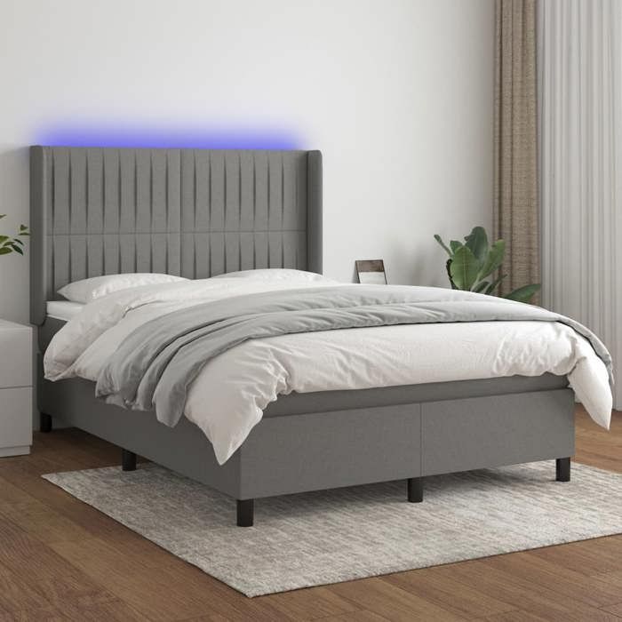 Maison Exclusive - Sommier à lattes de lit matelas LED Gris foncé 140x200 cm Tissu
