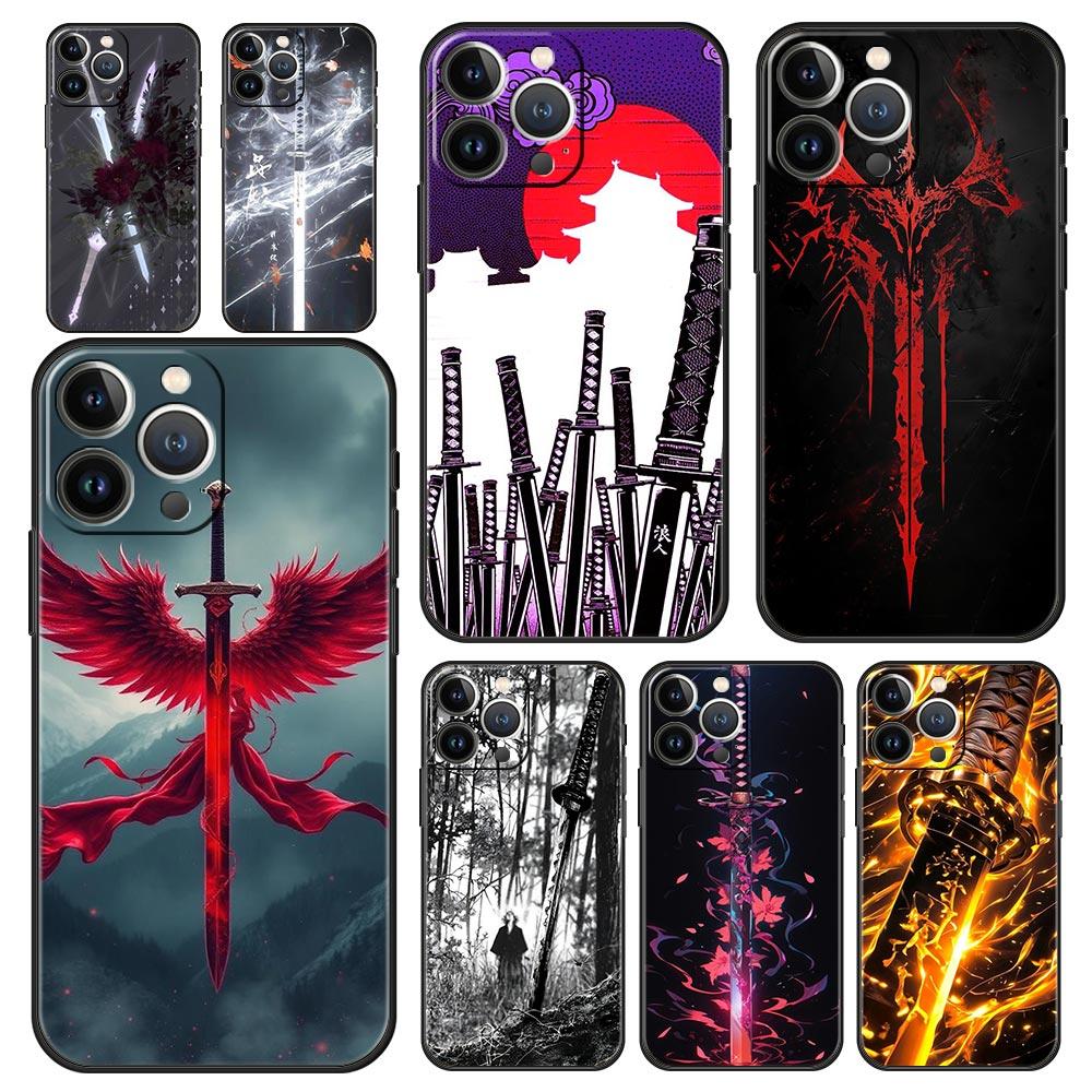 Креативный чехол-бампер 'Меч' для iPhone 17 16 15 14 13 12 Pro Max 11 Pro Max 17 AIR Plus Ударопрочный Мягкий ТПУ Сумки