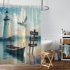 1PC Seaside Boats, Lighthouses, Seagulls Pattern Printed Shower Curtain, Waterproof, with 12 Hooks, Bathroom Shower, Home Use