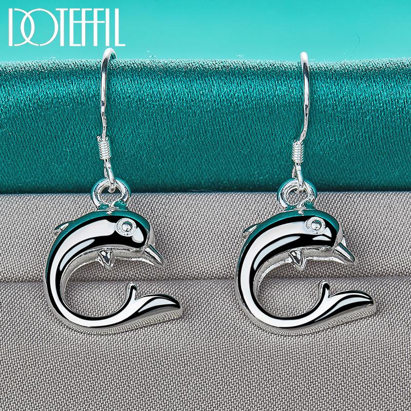 925 Sterling Silver Dolphin Pendant Earrings Fashion Jewelry
