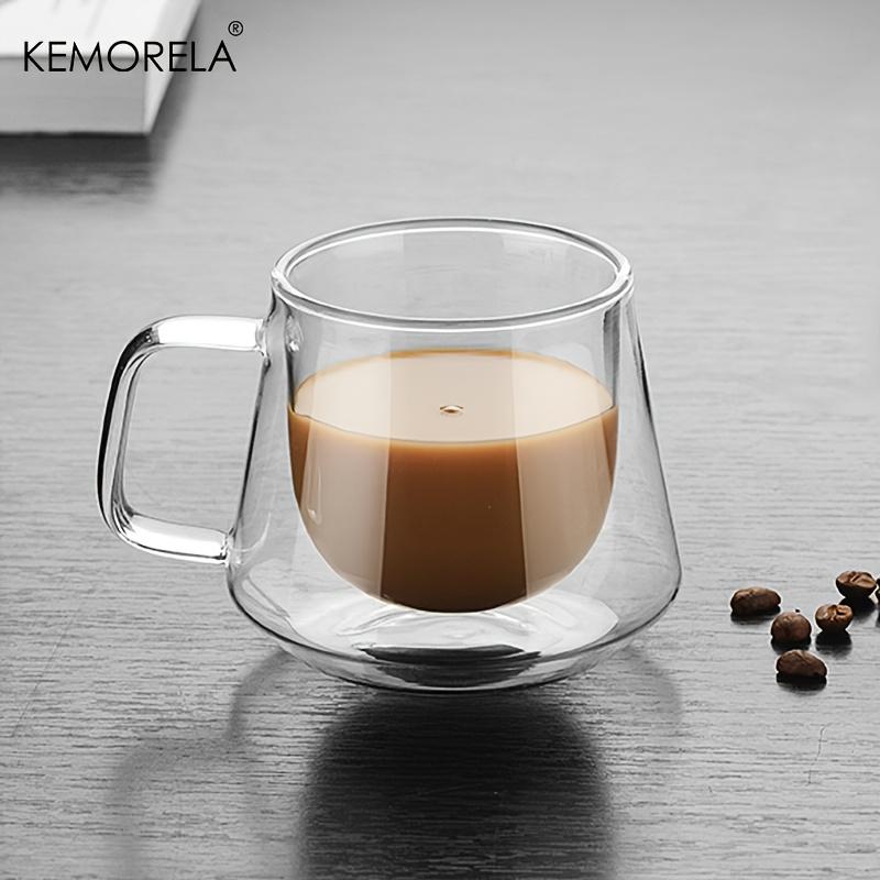 KEMORELA 4 шт. Двойная стенка Стеклянная Кофейная Чашка С Ручкой Изолированная Прозрачная Кофейная Чашка Двойная стенка Посуда для Напитков Чай Молоко Латте