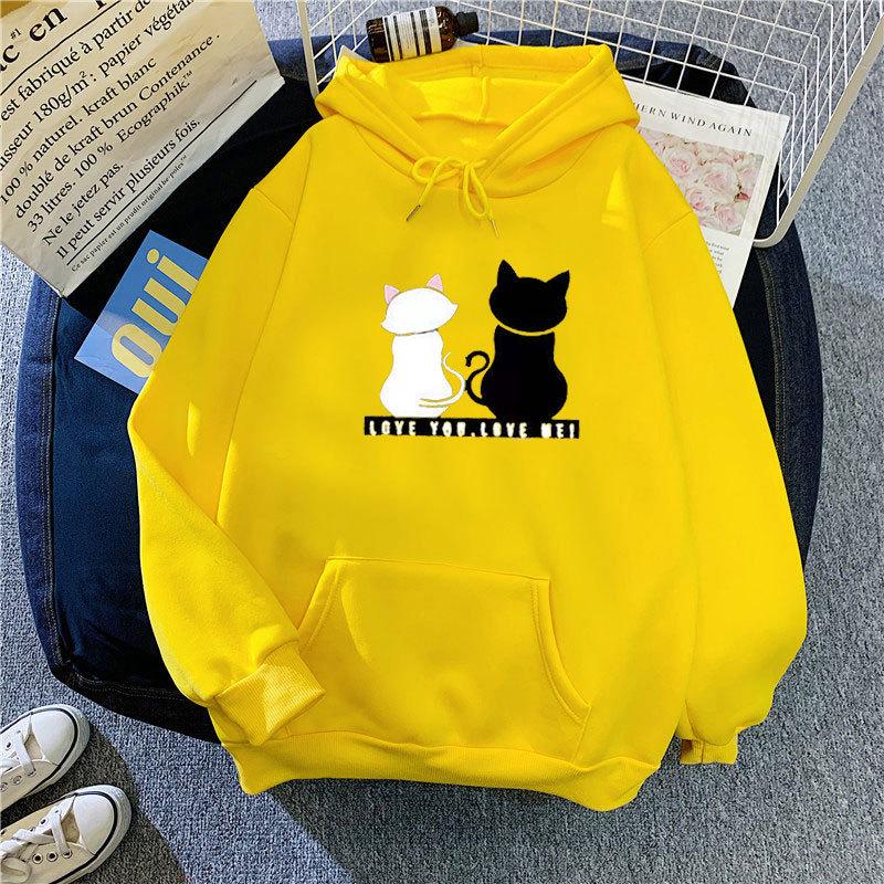 Уличная одежда, толстовки, женские толстовки, осенние толстовки с длинными рукавами, толстовка в стиле Харадзюку, милая толстовка с принтом кота, женская