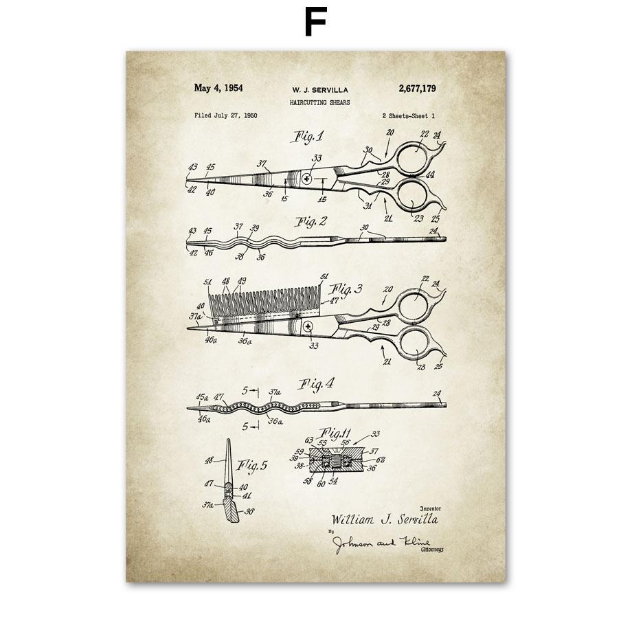 Парикмахерская патентный рисунок Парикмахерская Парикмахерская скандинавский постер настенный художественный принт холст живопись Декор фотографии для гостиной