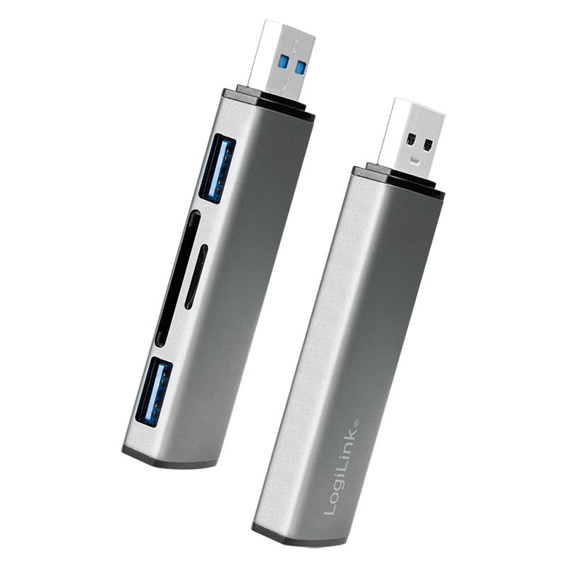 USB 3.2 Gen2 2-Port Hub with Card Readers, Logilink, UA0394