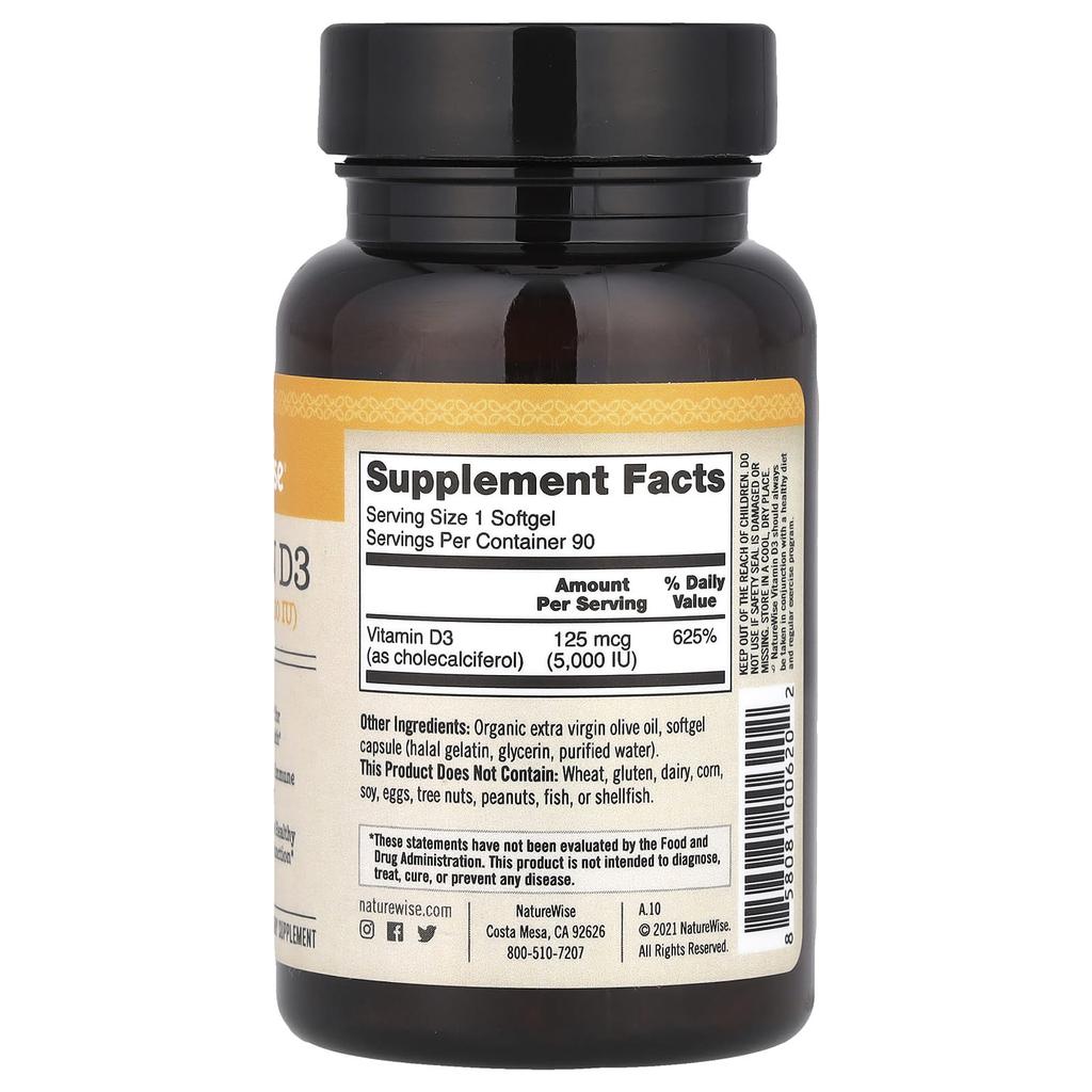 Vitamin D3, 125Mcg (5,000Iu), 90 Softgels