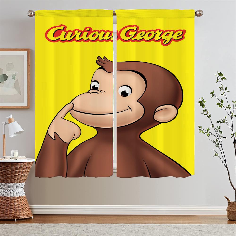 Curious Monkey Kitchen Curtains 2 Pieces Window Curtains Home Chiffon Curtain Tiebacks Blackout Blind Living Room Curtain Blinds