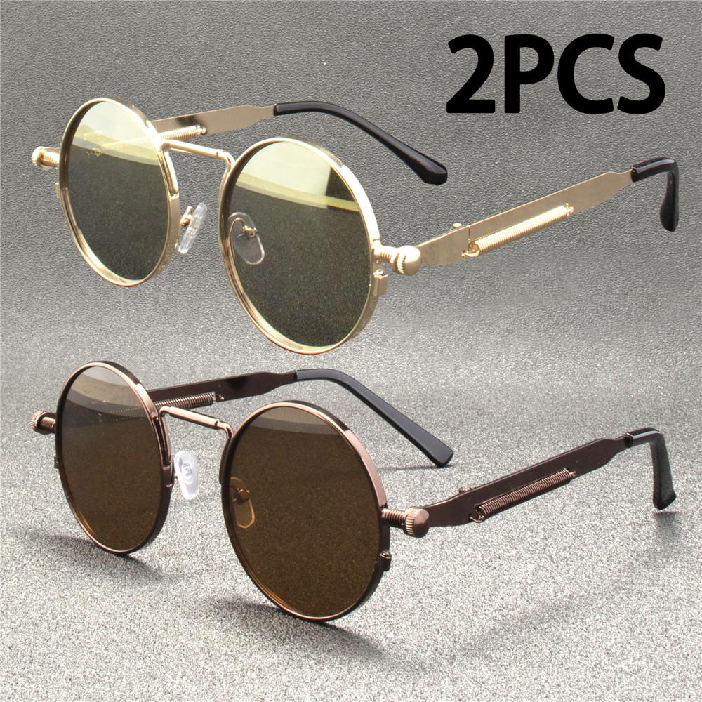 2 шт. винтажные солнцезащитные очки в стиле панк для мужчин, ретро, круглые, металлические, оправы, женские солнцезащитные очки, модные очки Gafas sol mujer