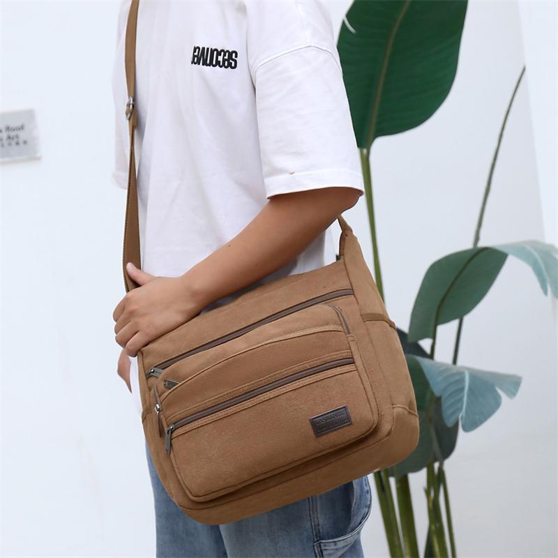 Men's Canvas Shoulder Bag Casual Travel Crossbody Bags for Men Messenger Bags Multi Pocket Large Capacity Sling Bag Men