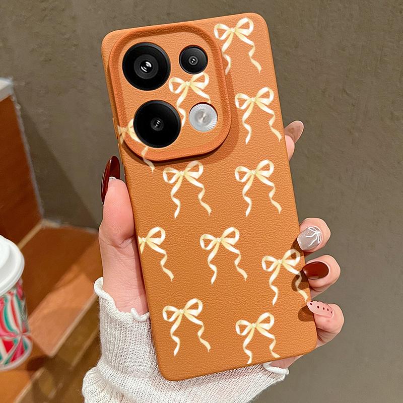 Мягкий чехол для телефона TPU с бантом для Xiaomi 13T Pro Poco X7 X6 M6 Pro Redmi Note 14 13 Pro 12 11, кожаная текстура, тонкая противоударная матовая задняя крышка