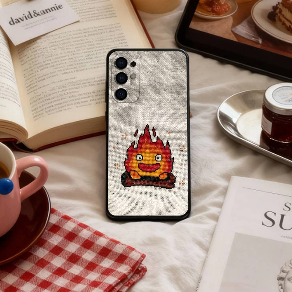 Аниме C-Cute C-Calcifer Чехол для телефона Samsung S 25,24,23,22,30,21,10,9,Ultra,Plus,Lite,FE,4,5 G Мягкий черный чехол