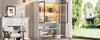 Modern LED Display Cabinet Height 120cm with LED Lighting, Living Room Cabinet with Glass Doors and Folding Door, Chipboard Display Cabinet, White