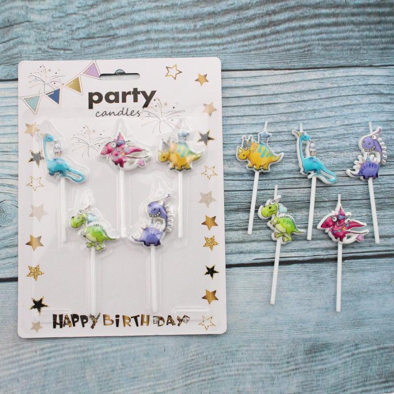 Мультяшные свечи для торта на день рождения, Милые свечи-присоски, 5 шт., Форма динозавра, Декорация для выпечки