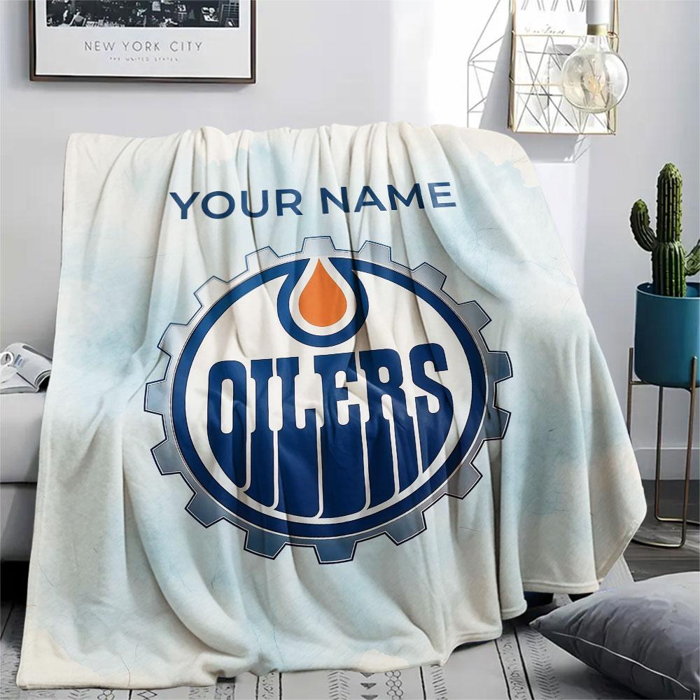 Custom Name,Edmonton Oilers Printed Flannel Blanket, soft throw for bedroom sofa, washable, Christmas present, great gift.