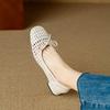 Krazing Pot Cow Skin Weaving Summer Size 41 Low Heels Party Shoes Women Square Toe Gladiator Butterfly-knot Hollow Out Pumps