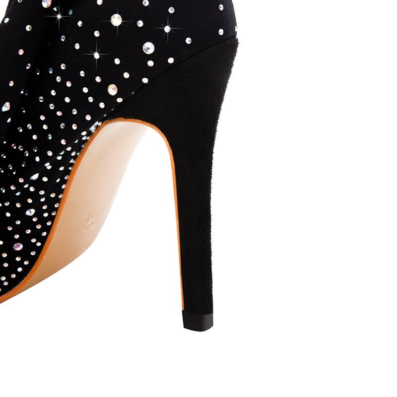 Модные женские новые весенне-осенние туфли на высоком каблуке с острым носком и стразами, ботфорты большого размера выше колена, эластичные ботинки