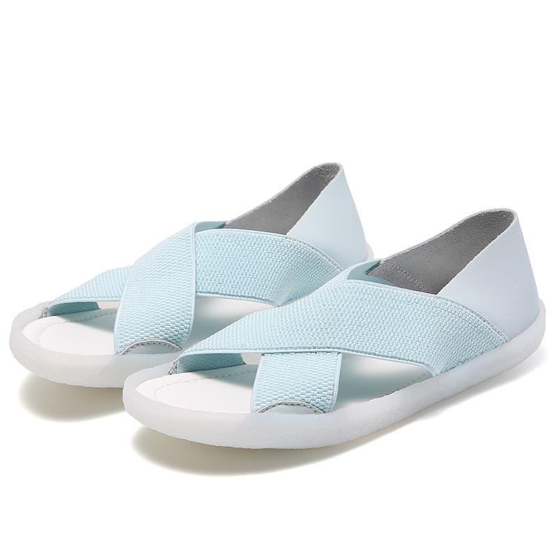 2025 Летние женские сандалии на плоской подошве с дышащей мягкой подошвой, повседневные, с перекрестными эластичными ажурными вставками, легкие и простые женские сандалии