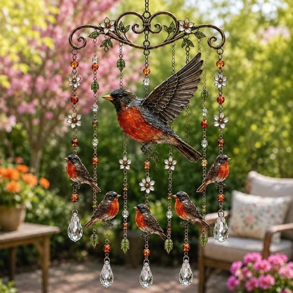Colorful Bird Hanging Ornaments 2D Flat Home Decoration Crafts Hummingbird Wind Chime Courtyard