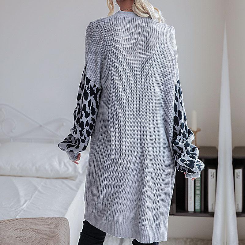 Повседневный тренд, универсальный, осень-зима, Ближний Восток, женский вязаный кардиган, свитер, куртка с леопардовым принтом