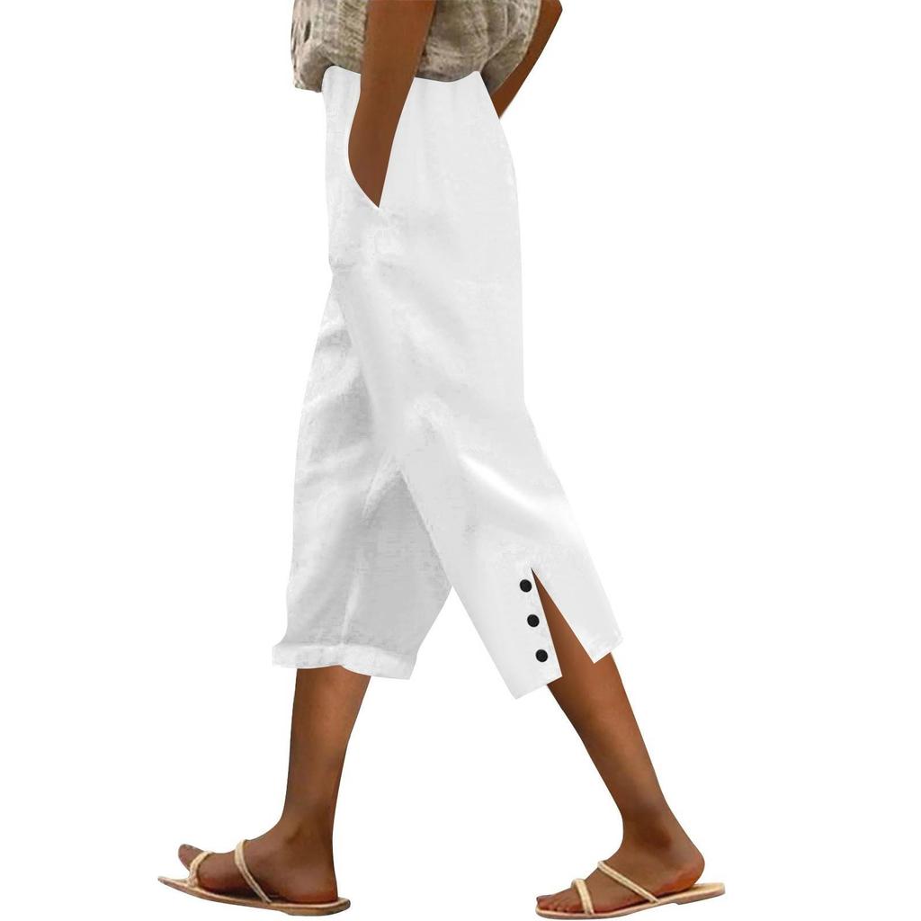 Женские модные повседневные брюки, однотонные прямые брюки с эластичным поясом и карманами