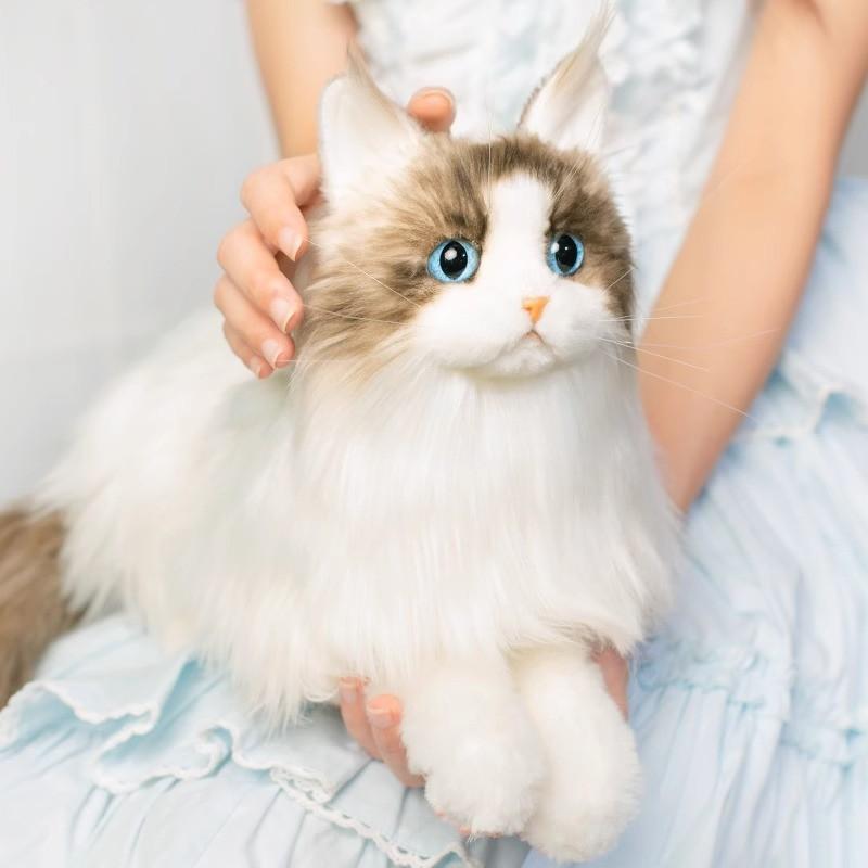 Cute Realistic Cat Plush Toy Fluffy Kitten Soft Stuffed Animal For Children