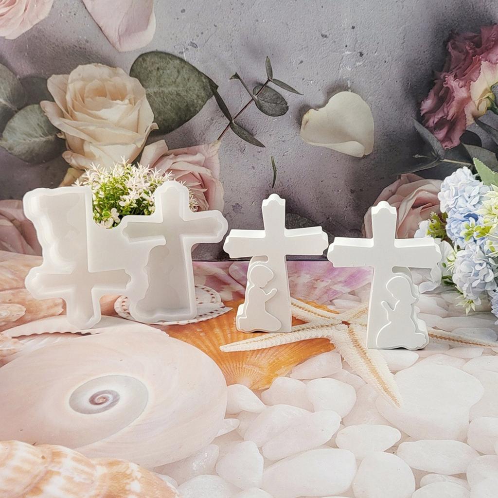 Силиконовая форма, создающая детализированные фигурки молящихся мальчика и девочки с крестами, статуэтки для эпоксидной смолы, изготовления свечей, DIY поделок