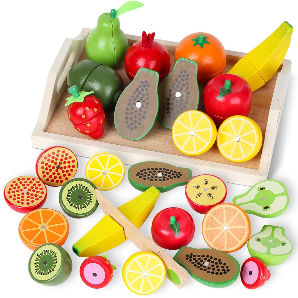 CARLORBO Wooden Toy Play House Vegetables Fruit Montessori Play Set Wooden Educational Toy Girls Boys Toys Popular Present Pretend Play