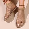 New foreign trade fishing net hollow hot diamond sexy women's sandals European and American personalized women's sandals spot