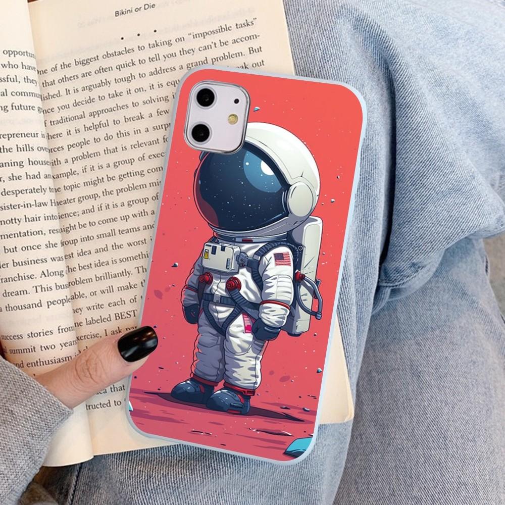 Мультяшный чехол для телефона с изображением космонавта для IPhone 14 11 12 13 Mini Pro Xs Max 8 7 6 6S Plus X XR, однотонный цветной чехол