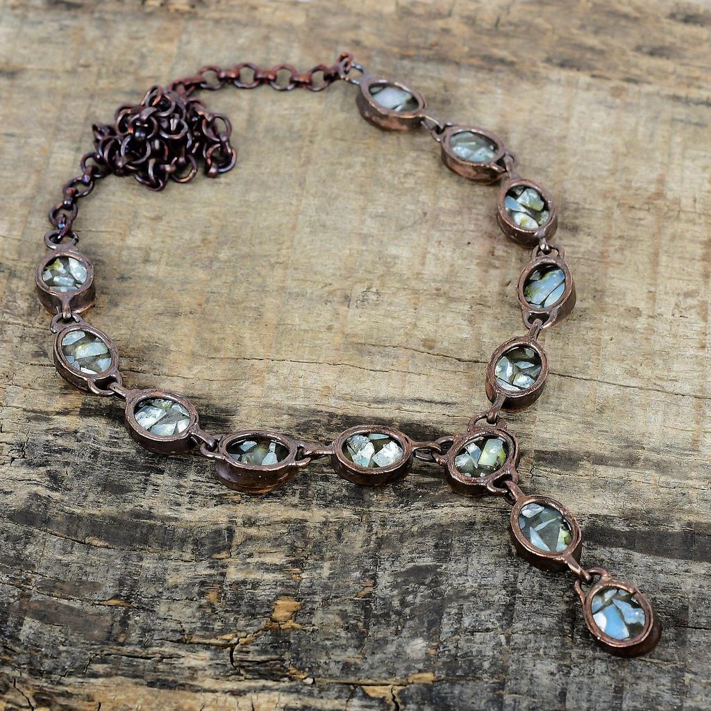 Медное колье с ларимаром, колье из электроформированной меди, колье с регулируемой цепочкой, медные украшения, колье с драгоценным камнем, украшения ручной работы для подарков