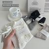 1 Pair Japanese Grey Bow 3D  Bear Calf Socks Kawaii Vintage Seamless Pile Loose Socks for Girl Spring Summer Thin Casual  Socks