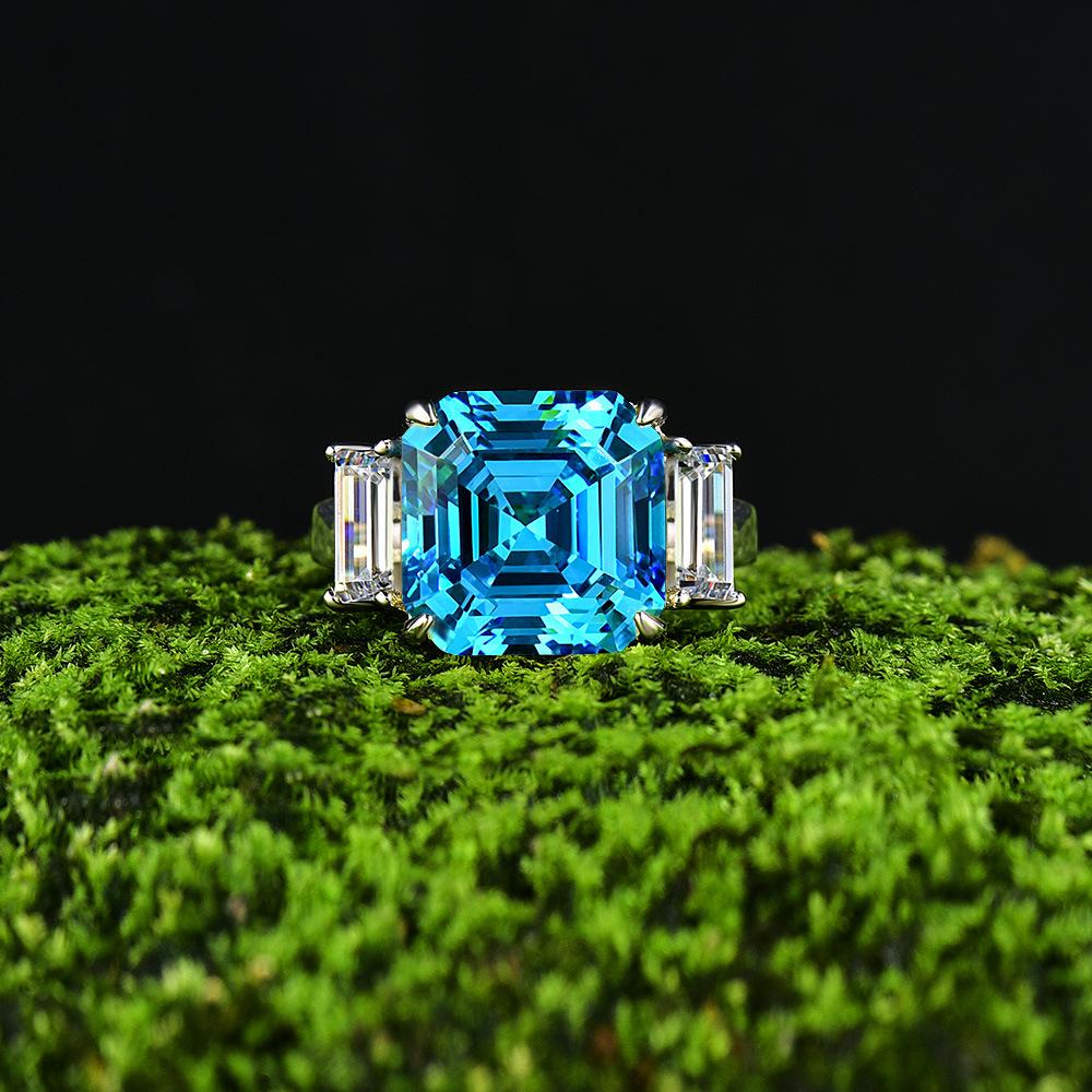 Tancise 12*12 Artificial ZirconS925 Sterling Silver Women's Jewelry Ring Luxury Temperament High Sense Wedding Ring