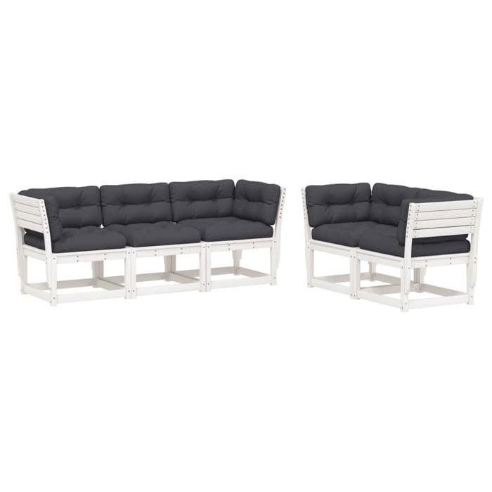 VidaXL Salon de Jardin avec Coussins 5 pcs, Sièges de Patio, Ensemble de Meubles, Mobilier de Terrasse Extérieur, Blanc Bois 3217001