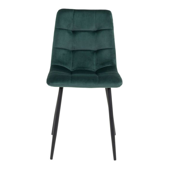 2 chaises de salle à manger en velours vert foncé avec pieds noirs