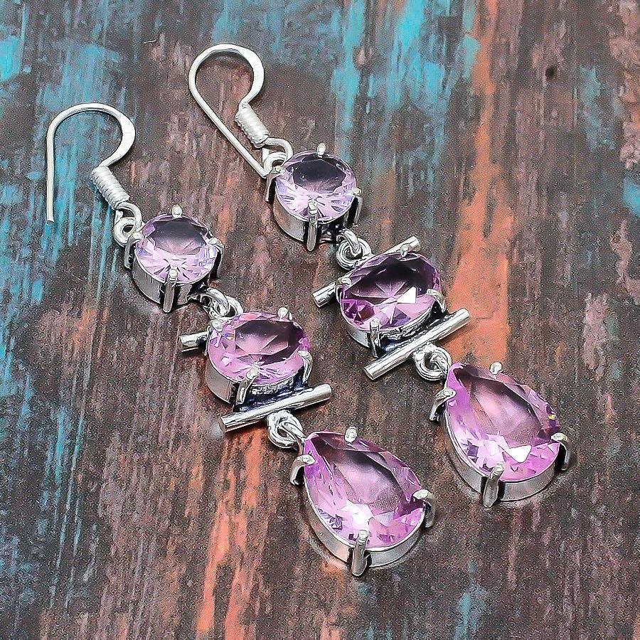 Серьга ювелирных изделий стерлингового серебра 925 розовой драгоценной камня Кунзите Хандмаде на День благодарения