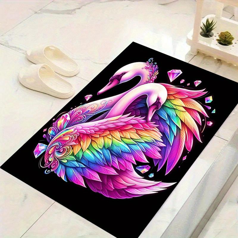 1pc Colorful swans Print, Design Indoor Area Rug - Soft, Anti-Slip, and Durable Gaming Room Decor for Bedroom