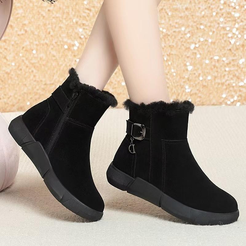 Frosted Leather Popular Snow Boots Women's 2025 New Winter Velvet Warm Thickened Women's Shoes Fur Integrated Cotton Shoes