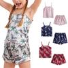 8-12 Years Girls Home Pajama Sets Suspenders Vest Top and Shorts 2pcs Set Printed Sleepwear