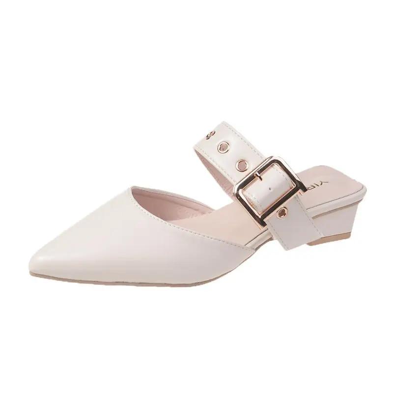 Spring Autumn Women Sandals Pointed Toe PU Cross Strap Pump Buckle Female Casual Solid Footwear Comfortable Retro Ladies Shoes