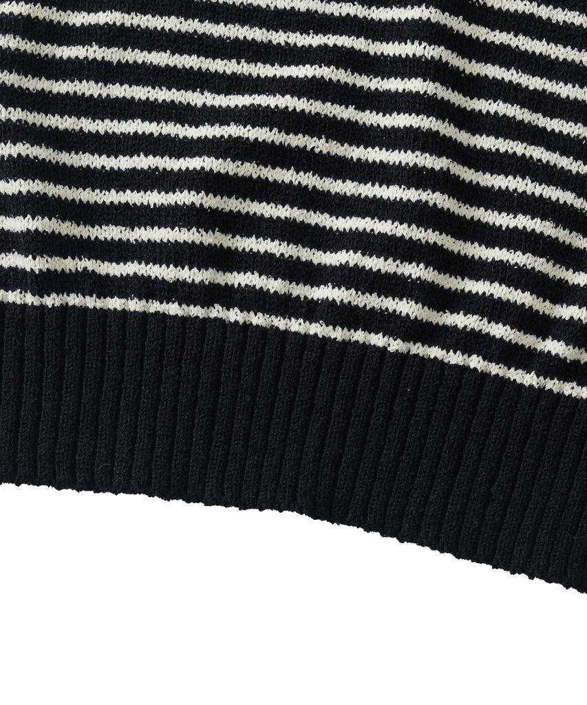 ANALOG MOOD Marine Stripe Round Short Sleeve Knit (Black)