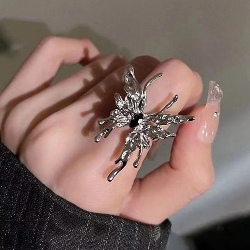Kpop Готическая Эстетика Металлические Шипы Сердце Панк Открытое Кольцо Для Женщин Девочек Мода Винтажные Украшения Y2K EMO Гранж Аксессуары