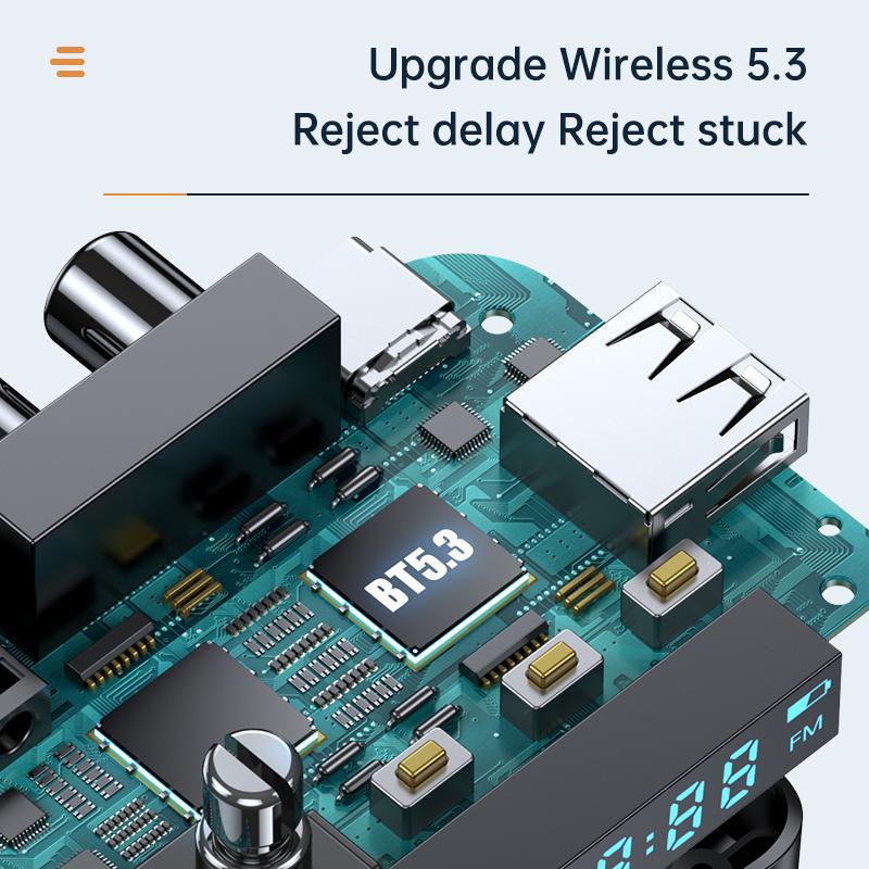 Wireless Bluetooth 5.3 Audio Adapter Receiver Transmitter 3.5MM AUX RCA TF/USB U-Disk Hifi Stereo Music With HD Mic LED Display