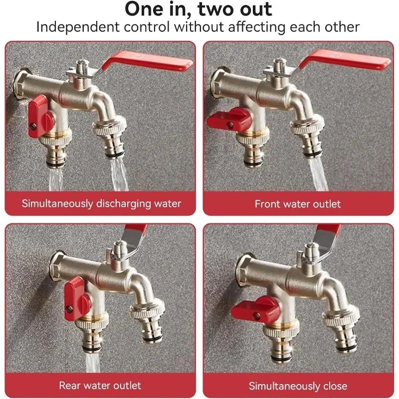 2-в-1 двойной кран для сада, антифриз, двойной выход, латунный синий кран, инструмент для подключения садового шланга