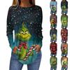 Женская свободная футболка с длинным рукавом с круглым вырезом и принтом, верхний пуловер