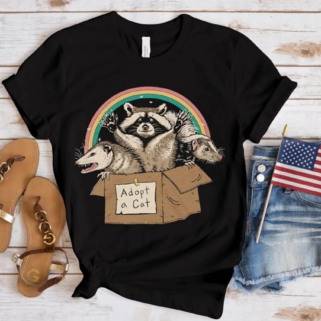 Opossum Print Casual Tee Top Short Sleeve Shirt Lady Clothes Fashion Tshirt Summer Female T Women Lovely Opossum Graphic 01336